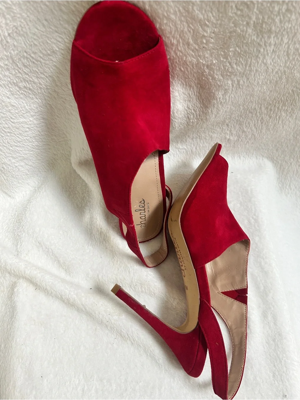 Charles David Red Suede Peep-Toe Slingback Heels